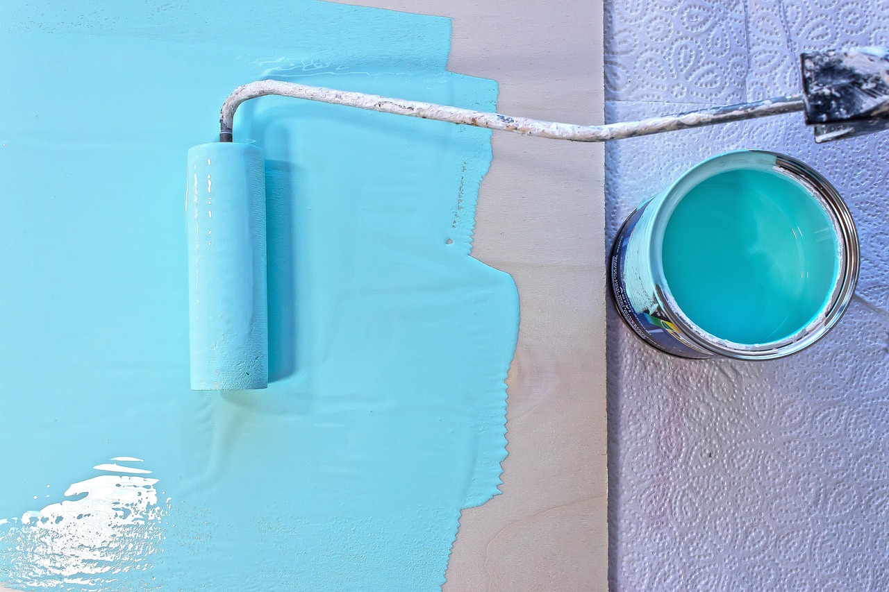 trend color, wooden plate, color, rolling, paint can, light blue, photo background, paint can, paint can, paint can, paint can, paint can